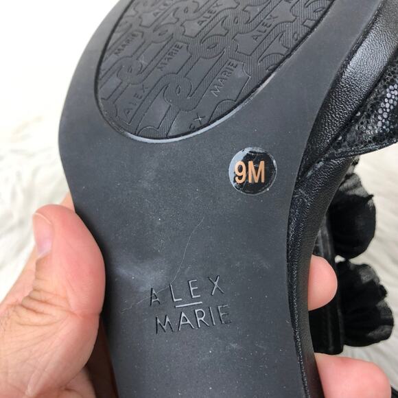 Alex Marie 9 M Womens Black Leather Embellished Ankle Strap Heels - Picture 8 of 8